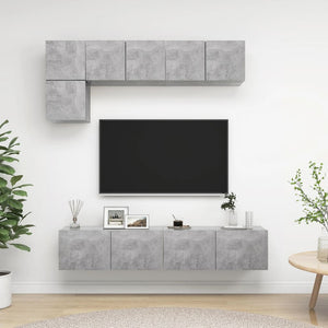 Set di Mobili Porta TV 5 pz Grigio Cemento in Legno Multistrato 3079113