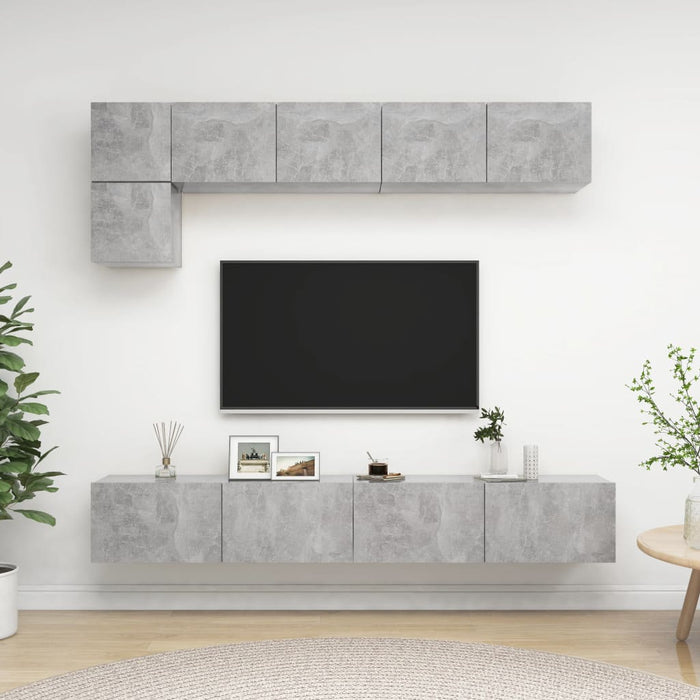 Set di Mobili Porta TV 5 pz-Set di 5 Credenza per TV Grigio Cemento in Legno Multistrato 150567