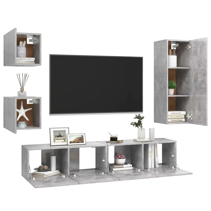 Set di Mobili Porta TV 5 pz Grigio Cemento in Legno Multistrato 3079116