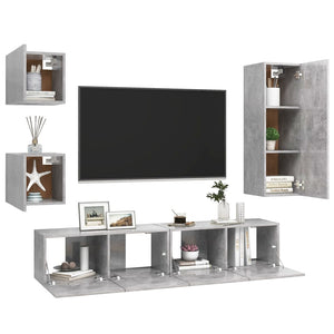 Set di Mobili Porta TV 5 pz Grigio Cemento in Legno Multistrato 3079116