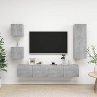 Set di Mobili Porta TV 5 pz Grigio Cemento in Legno Multistrato 3079116
