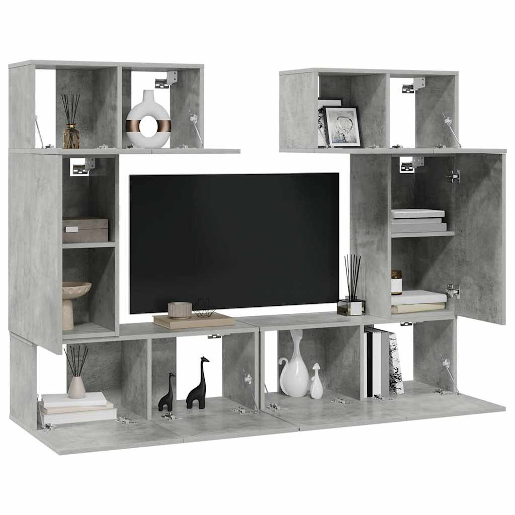 Set di Mobili Porta TV 6 pz Grigio Cemento in Legno Multistrato 3079118