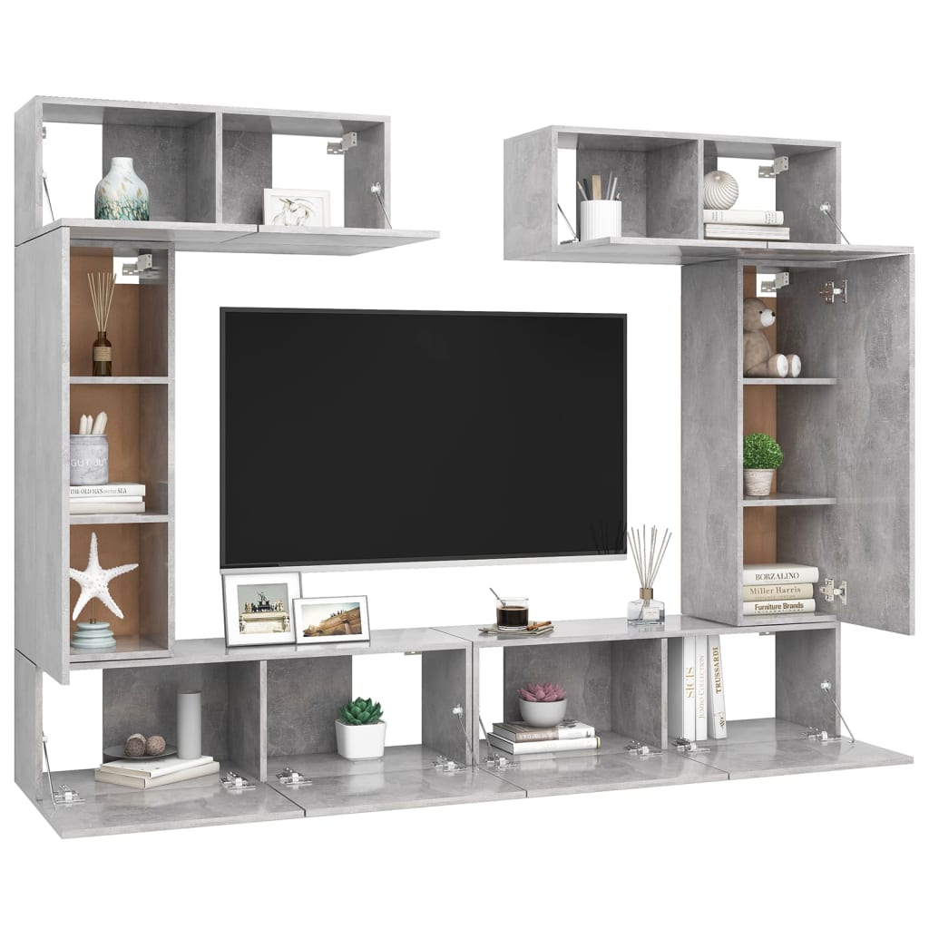 Set Porta TV 6 pz Grigio Cemento in Truciolato cod mxl 23543