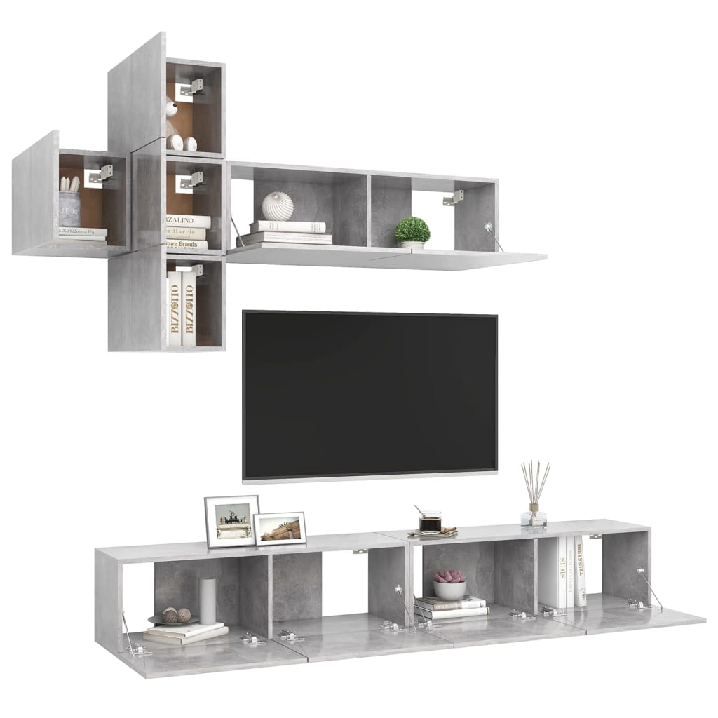 vidaXL Set di Mobili Porta TV 7 pz Grigio Cemento in Legno Multistrato