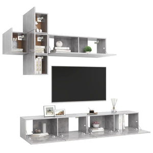 vidaXL Set di Mobili Porta TV 7 pz Grigio Cemento in Legno Multistrato