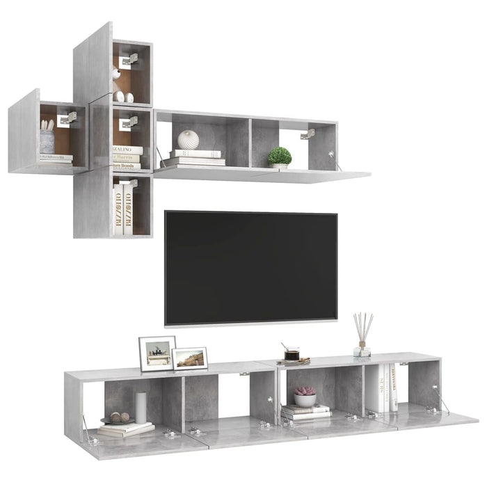 vidaXL Set di Mobili Porta TV 7 pz Grigio Cemento in Legno Multistrato