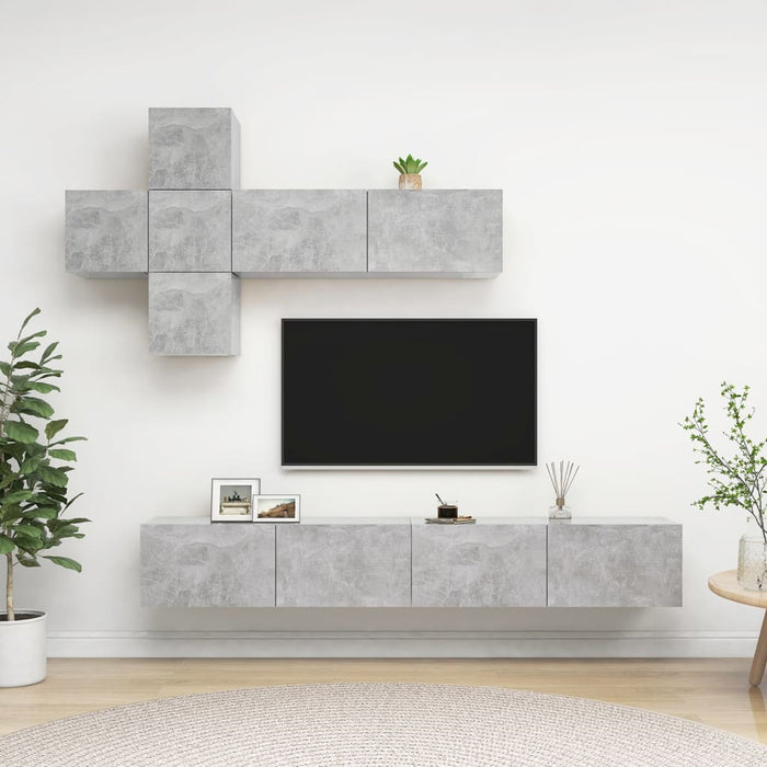vidaXL Set di Mobili Porta TV 7 pz Grigio Cemento in Legno Multistrato