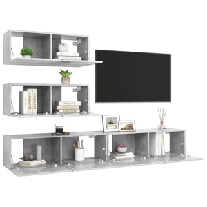 Set Porta TV 4 pz Grigio Cemento in Truciolato  cod mxl 34044