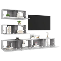 Set di Mobili Porta TV 4 pz Grigio Cemento in Legno Multistrato 3079131
