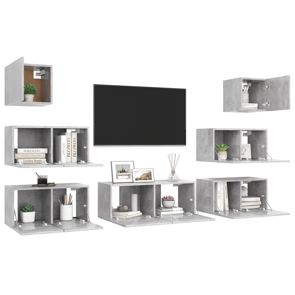 Set Porta TV 7 pz Grigio Cemento in Truciolato  cod mxl 69267