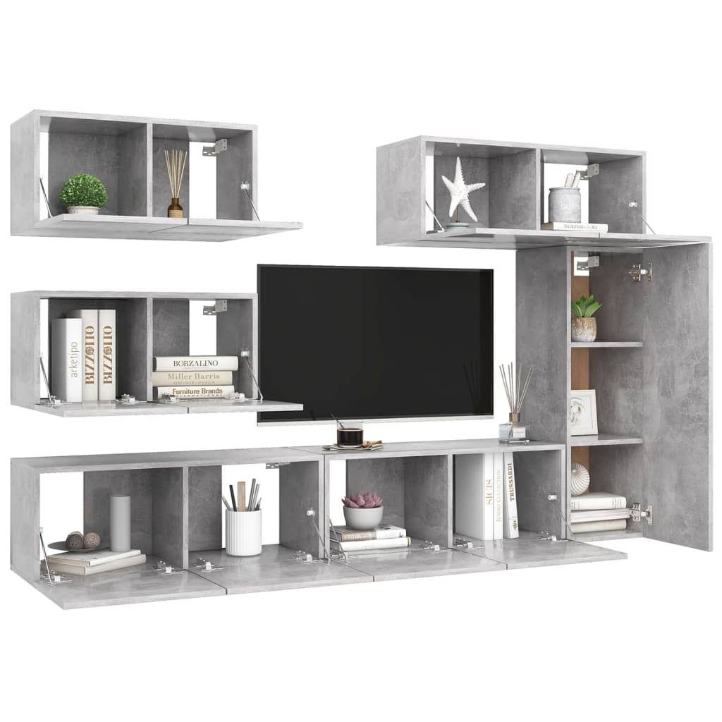 Set Porta TV 6 pz Grigio Cemento in Truciolato  cod mxl 20789