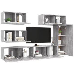 Set Porta TV 6 pz Grigio Cemento in Truciolato  cod mxl 20789