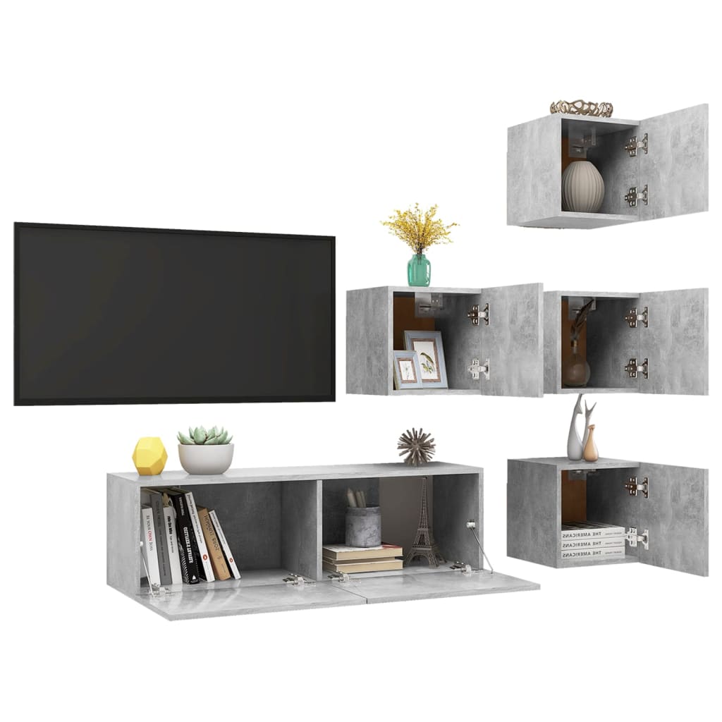 vidaXL Set di Mobili Porta TV 5 pz Grigio Cemento in Legno Multistrato