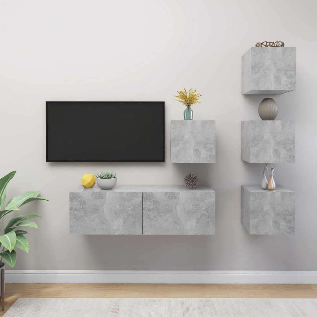 vidaXL Set di Mobili Porta TV 5 pz Grigio Cemento in Legno Multistrato