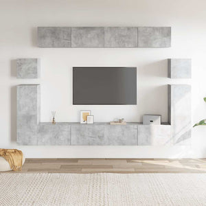 Set Mobili Porta TV 8pz Grigio Cemento in Legno Multistrato 3079145