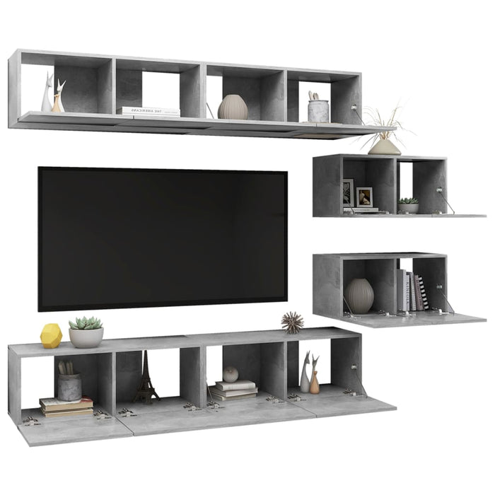 Set Porta TV 6 pz Grigio Cemento in Truciolato cod mxl 23113