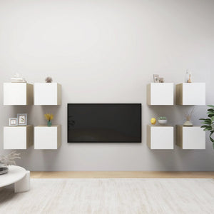 Mobile a Parete per TV 8pz Bianco e Rovere Sonoma 30,5x30x30cm  cod mxl 19040