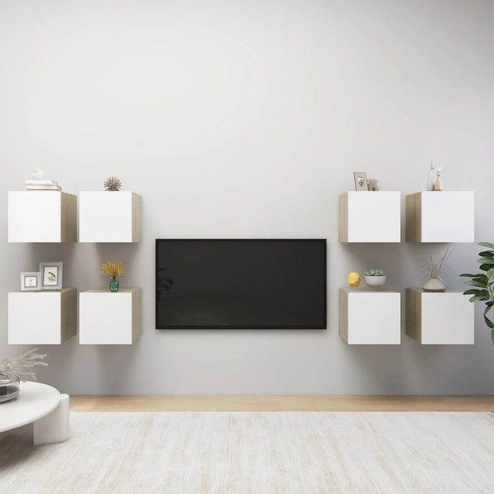 Mobile a Parete per TV 8pz Bianco e Rovere Sonoma 30,5x30x30cm  cod mxl 19040