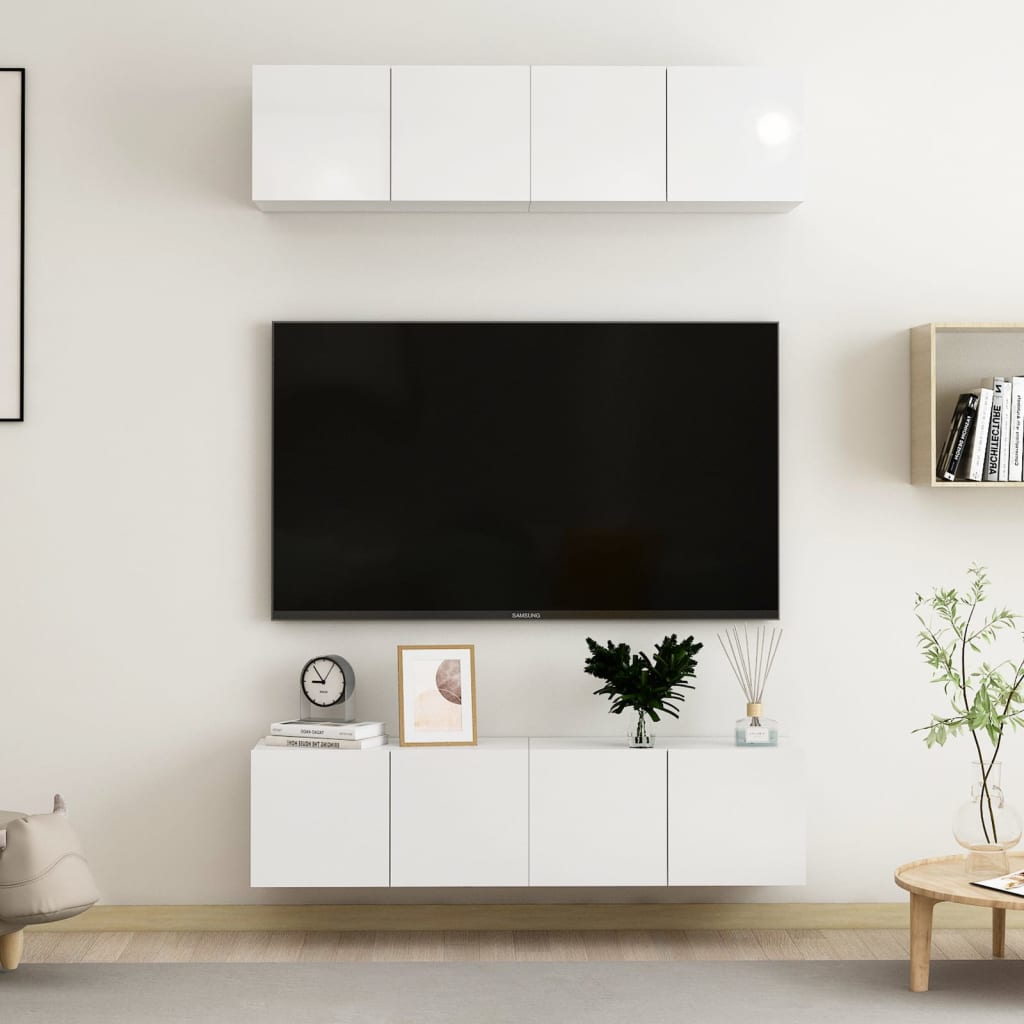 Mobili TV 4 pz Bianco Lucido 60x30x30 cm in Truciolato cod mxl 21024