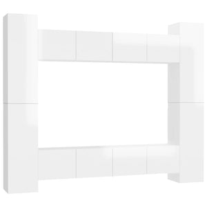 Set di Mobili Porta TV 8 pz Bianco Lucido in Legno Multistrato 3079280