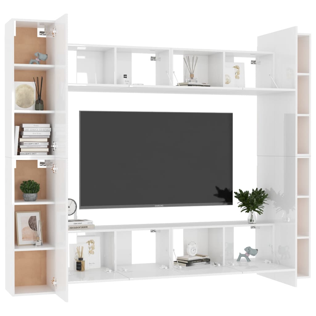Set di Mobili Porta TV 8 pz Bianco Lucido in Legno Multistrato 3079280