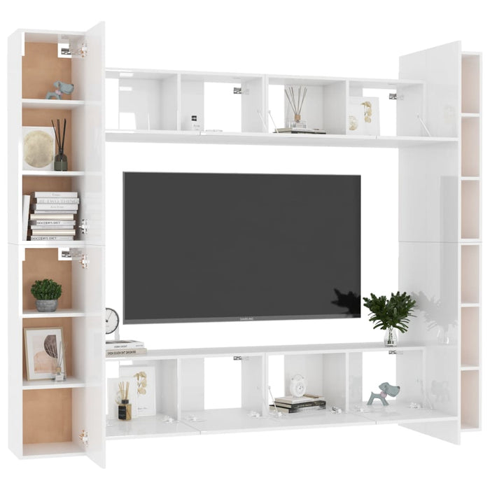 Set di Mobili Porta TV 8 pz Bianco Lucido in Legno Multistrato 3079280