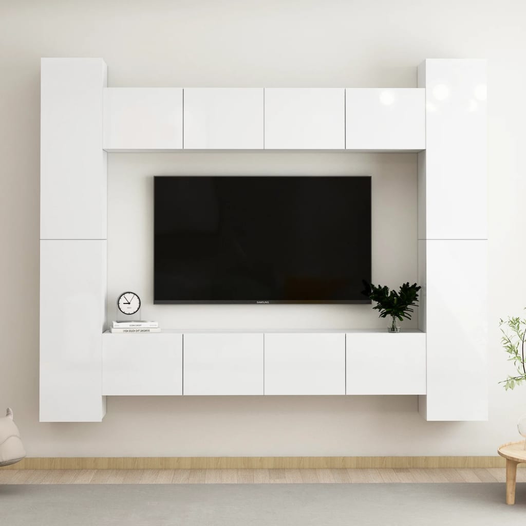 Set di Mobili Porta TV 8 pz Bianco Lucido in Legno Multistrato 3079280