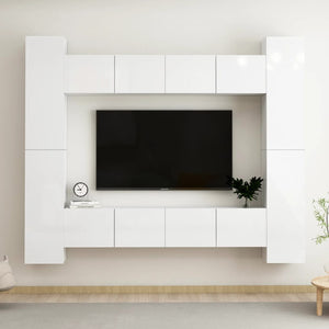 Set di Mobili Porta TV 8 pz Bianco Lucido in Legno Multistrato 3079280