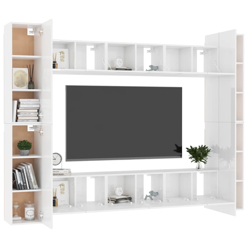 Set di Mobili Porta TV 10 pz Bianco Lucido in Legno Multistrato 3079282
