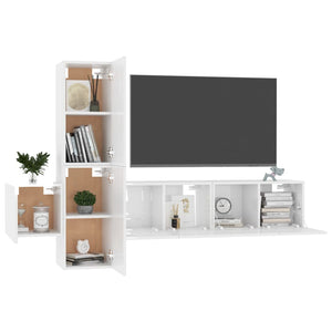 Set di Mobili Porta TV 5 pz Bianco Lucido in Legno Multistrato 3079283