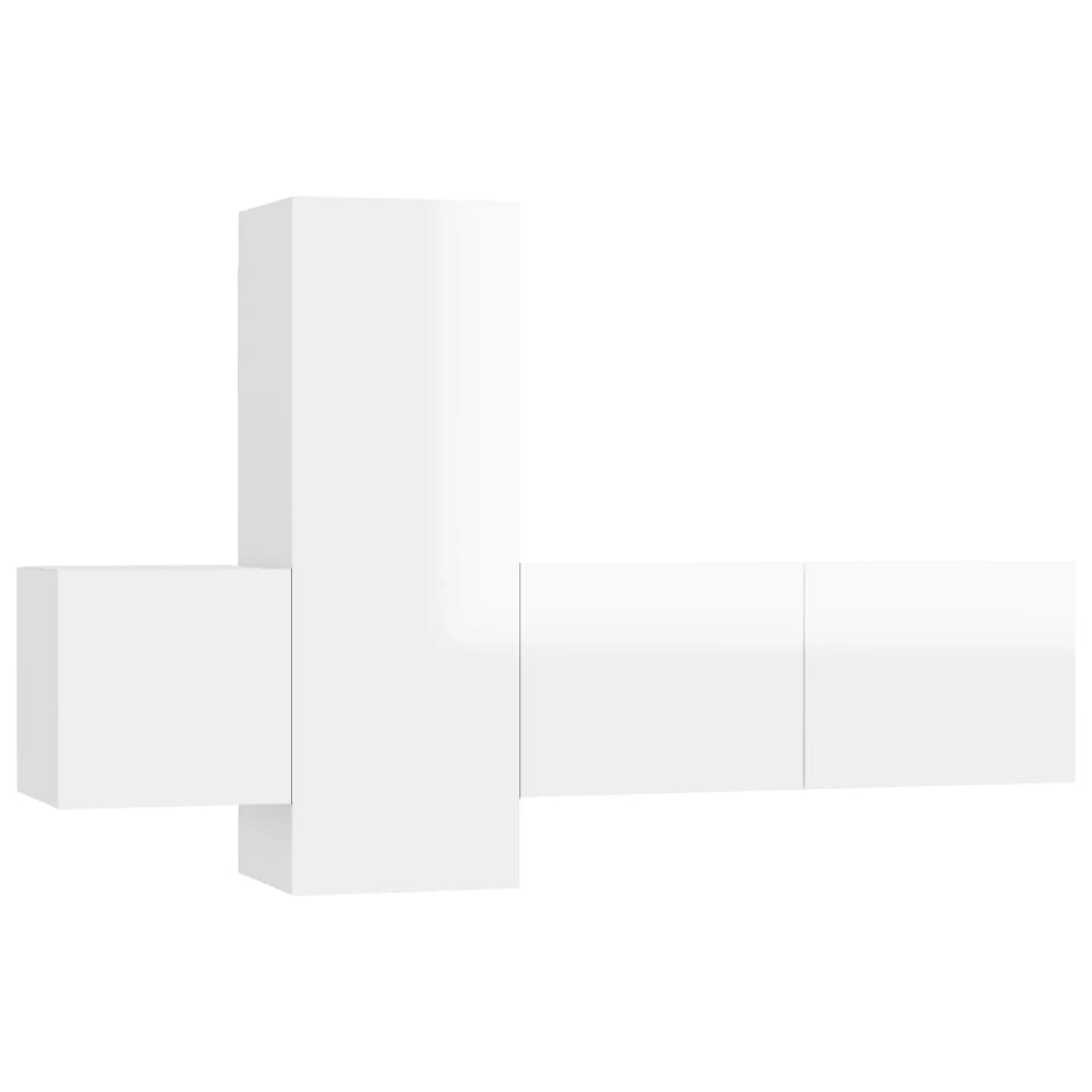 Set di Mobili Porta TV 3 pz Bianco Lucido in Legno Multistrato 3079284