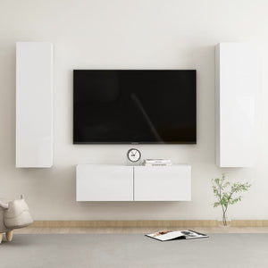 Set di Mobili Porta TV 3 pz Bianco Lucido in Legno Multistrato 3079289