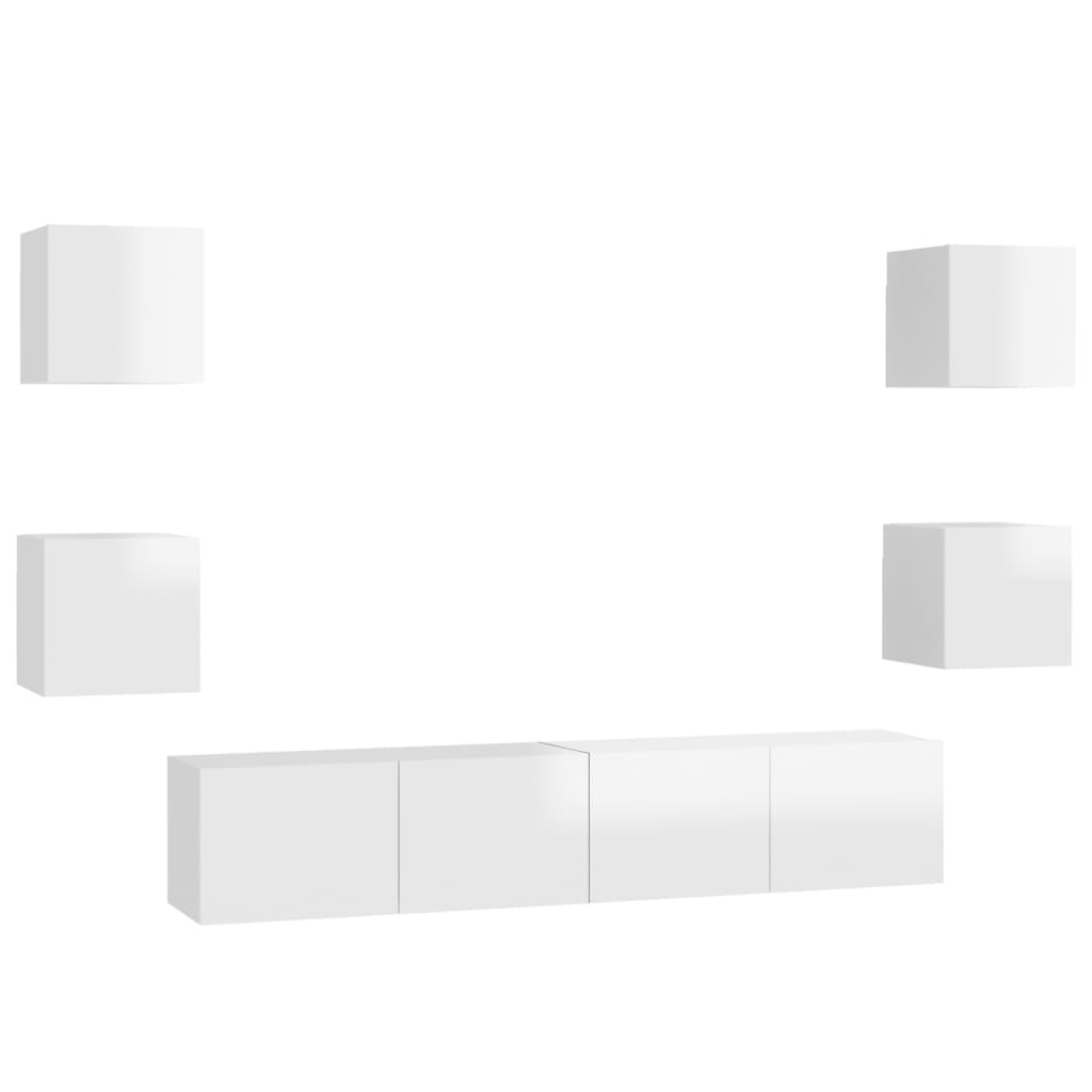 Set di Mobili Porta TV 6 pz Bianco Lucido in Legno Multistrato 3079292