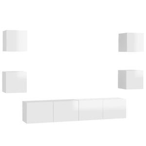Set di Mobili Porta TV 6 pz Bianco Lucido in Legno Multistrato 3079292