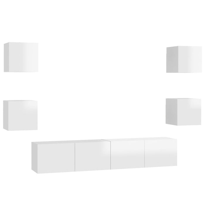 Set di Mobili Porta TV 6 pz Bianco Lucido in Legno Multistrato 3079292