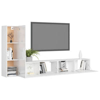 Set di Mobili Porta TV 3 pz Bianco Lucido in Legno Multistrato 3079305