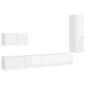 Set di Mobili Porta TV 4 pz Bianco Lucido in Legno Multistrato 3079306