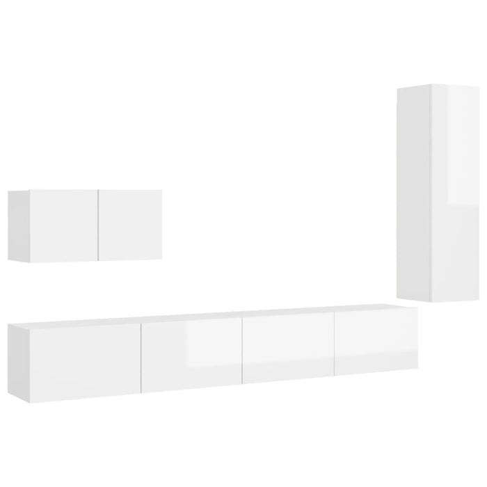 Set di Mobili Porta TV 4 pz Bianco Lucido in Legno Multistrato 3079306