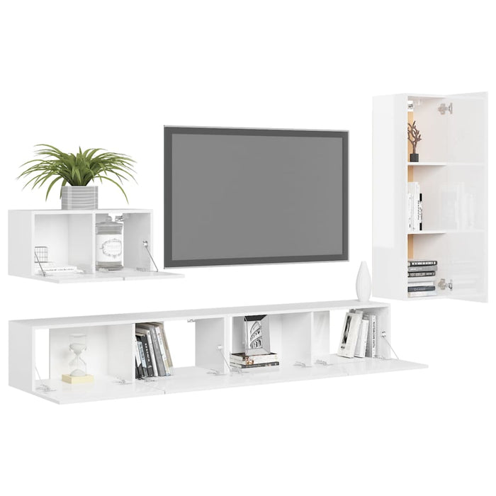 Set di Mobili Porta TV 4 pz Bianco Lucido in Legno Multistrato 3079306