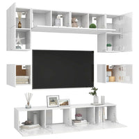 Set di Mobili Porta TV 8 pz Bianco Lucido in Legno Multistrato 3079321