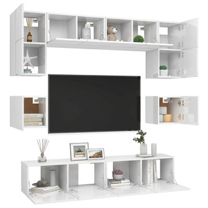 Set di Mobili Porta TV 8 pz Bianco Lucido in Legno Multistrato 3079321
