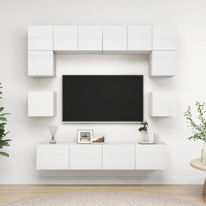Set di Mobili Porta TV 8 pz Bianco Lucido in Legno Multistrato 3079321