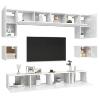 Set Mobili TV 8 pz Bianco Lucido in Truciolato cod mxl 61817