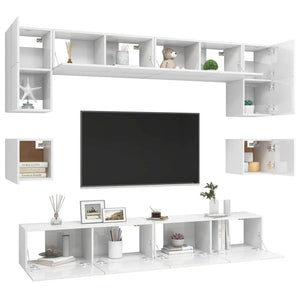 Set Mobili TV 8 pz Bianco Lucido in Truciolato cod mxl 61817