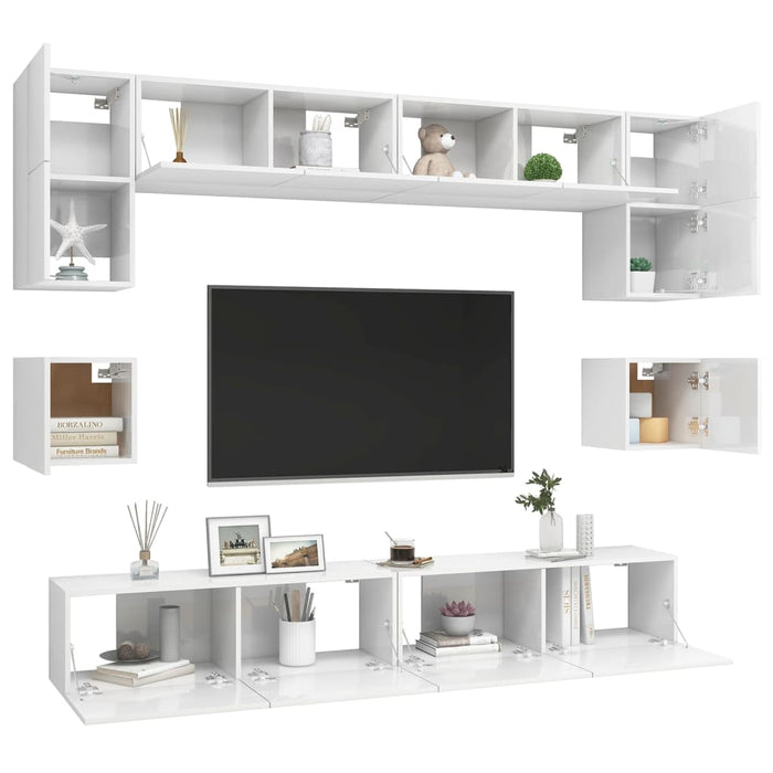 Set Mobili TV 8 pz Bianco Lucido in Truciolato cod mxl 61817