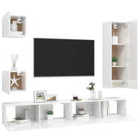 Set di Mobili Porta TV 5 pz Bianco Lucido in Legno Multistrato 3079327