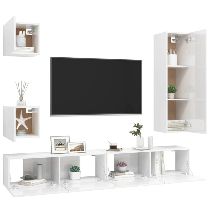 Set di Mobili Porta TV 5 pz Bianco Lucido in Legno Multistrato 3079327
