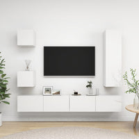 Set di Mobili Porta TV 5 pz Bianco Lucido in Legno Multistrato 3079327