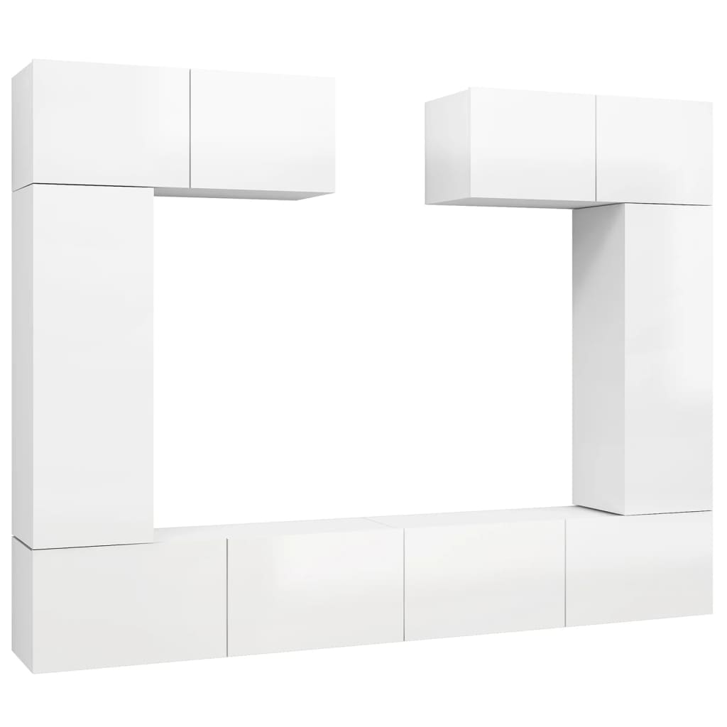 Set di Mobili Porta TV 6 pz Bianco Lucido in Legno Multistrato 3079329