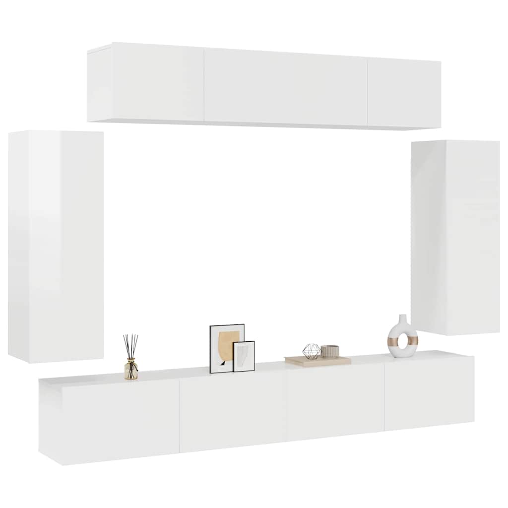 Set di Mobili Porta TV 6 pz Bianco Lucido in Legno Multistrato 3079329